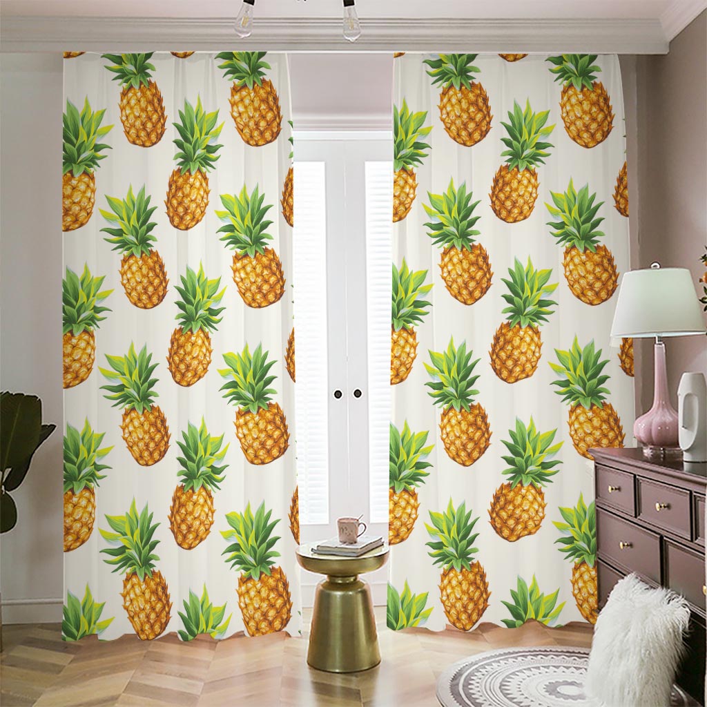 White Pineapple Pattern Print Blackout Pencil Pleat Curtains