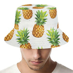 White Pineapple Pattern Print Bucket Hat