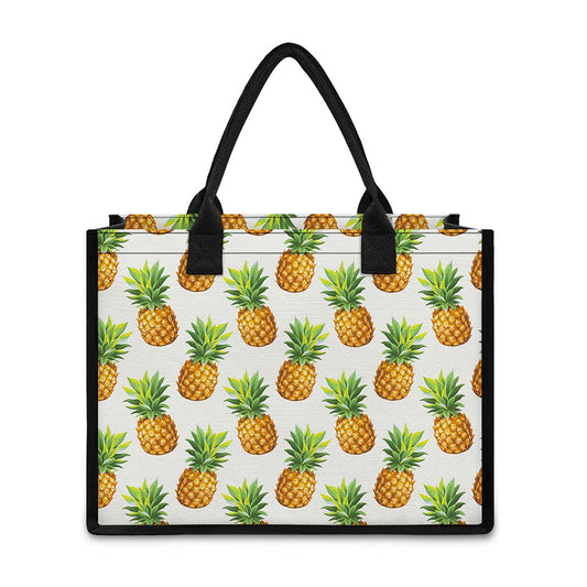 White Pineapple Pattern Print Canvas Tote Bag