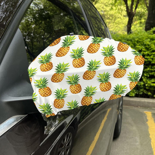 White Pineapple Pattern Print Car Side Mirror Covers