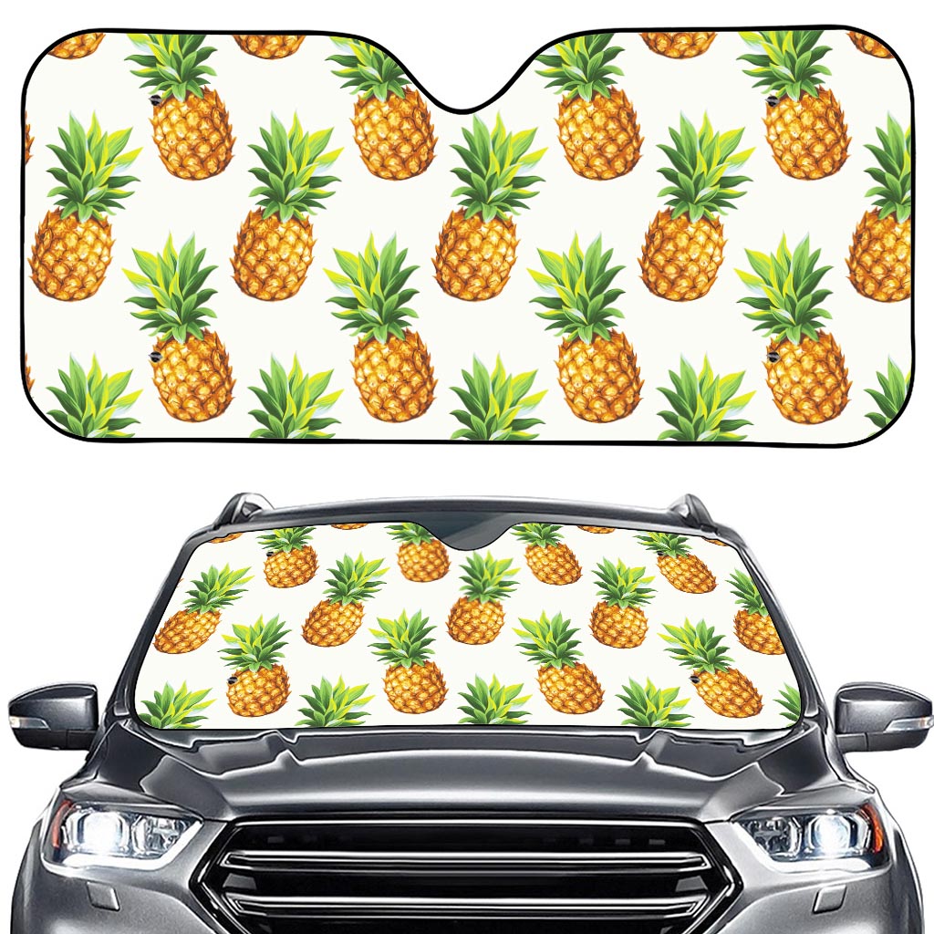 White Pineapple Pattern Print Car Windshield Sun Shade