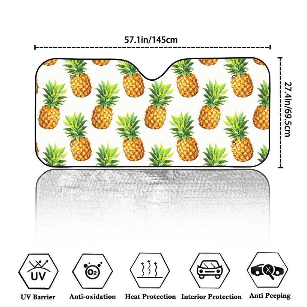 White Pineapple Pattern Print Car Windshield Sun Shade