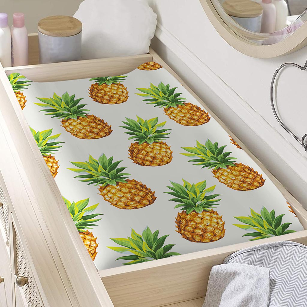 White Pineapple Pattern Print Changing Pad Cover
