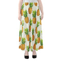 White Pineapple Pattern Print Chiffon Maxi Skirt