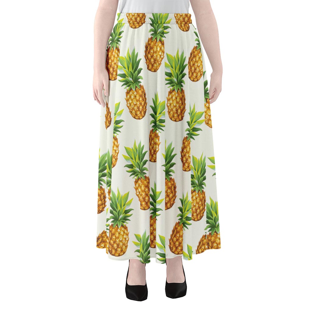 White Pineapple Pattern Print Chiffon Maxi Skirt