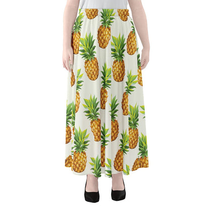 White Pineapple Pattern Print Chiffon Maxi Skirt
