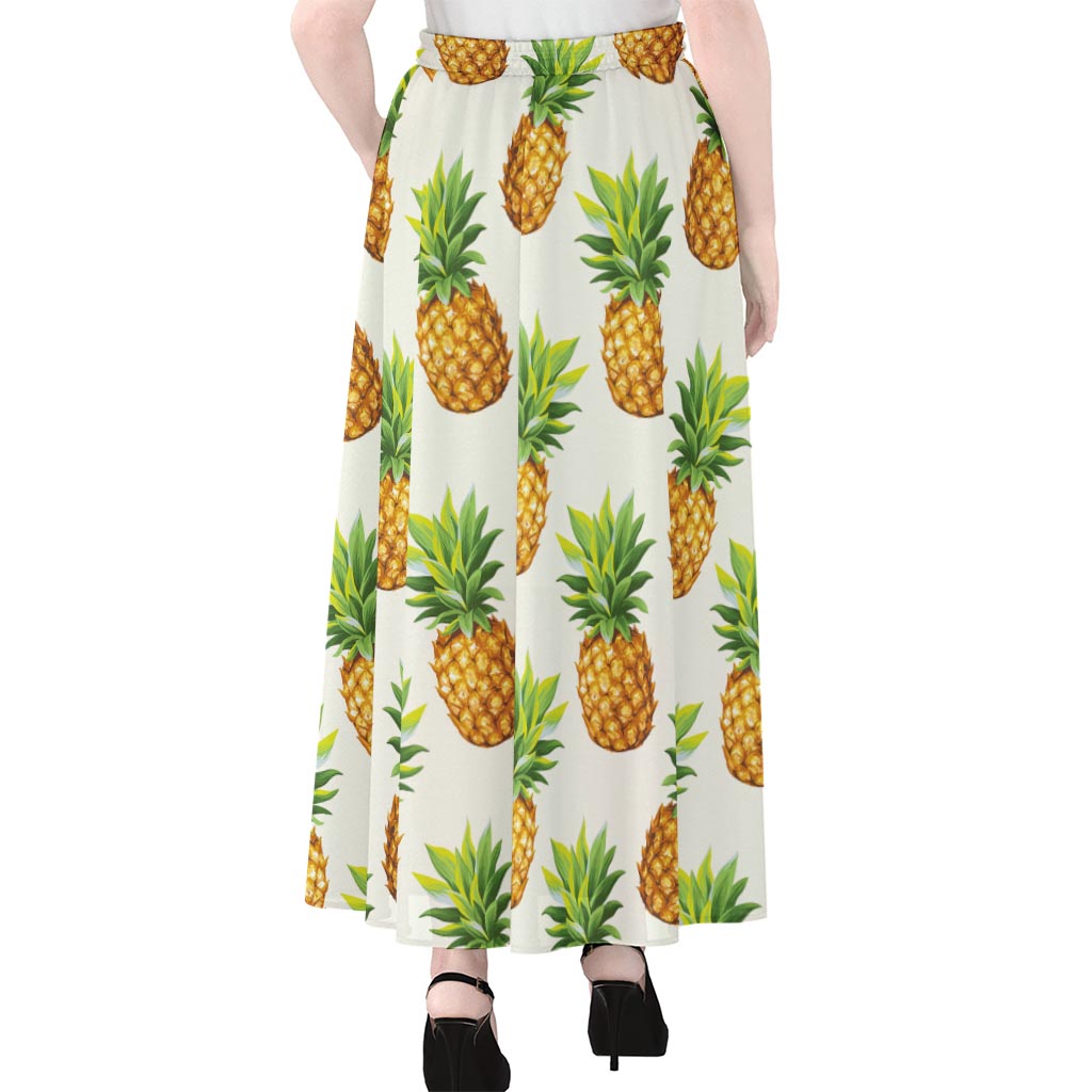 White Pineapple Pattern Print Chiffon Maxi Skirt