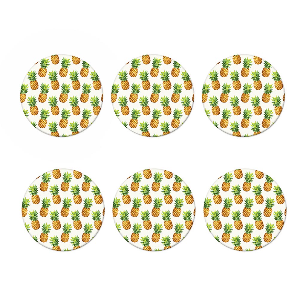 White Pineapple Pattern Print Coaster Set