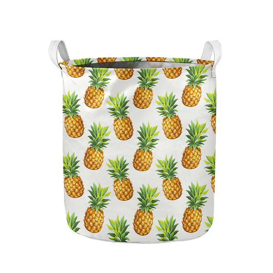 White Pineapple Pattern Print Collapsible Laundry Basket