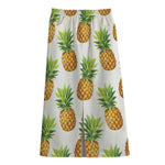 White Pineapple Pattern Print Cotton Front Slit Maxi Skirt