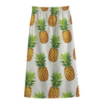 White Pineapple Pattern Print Cotton Front Slit Maxi Skirt