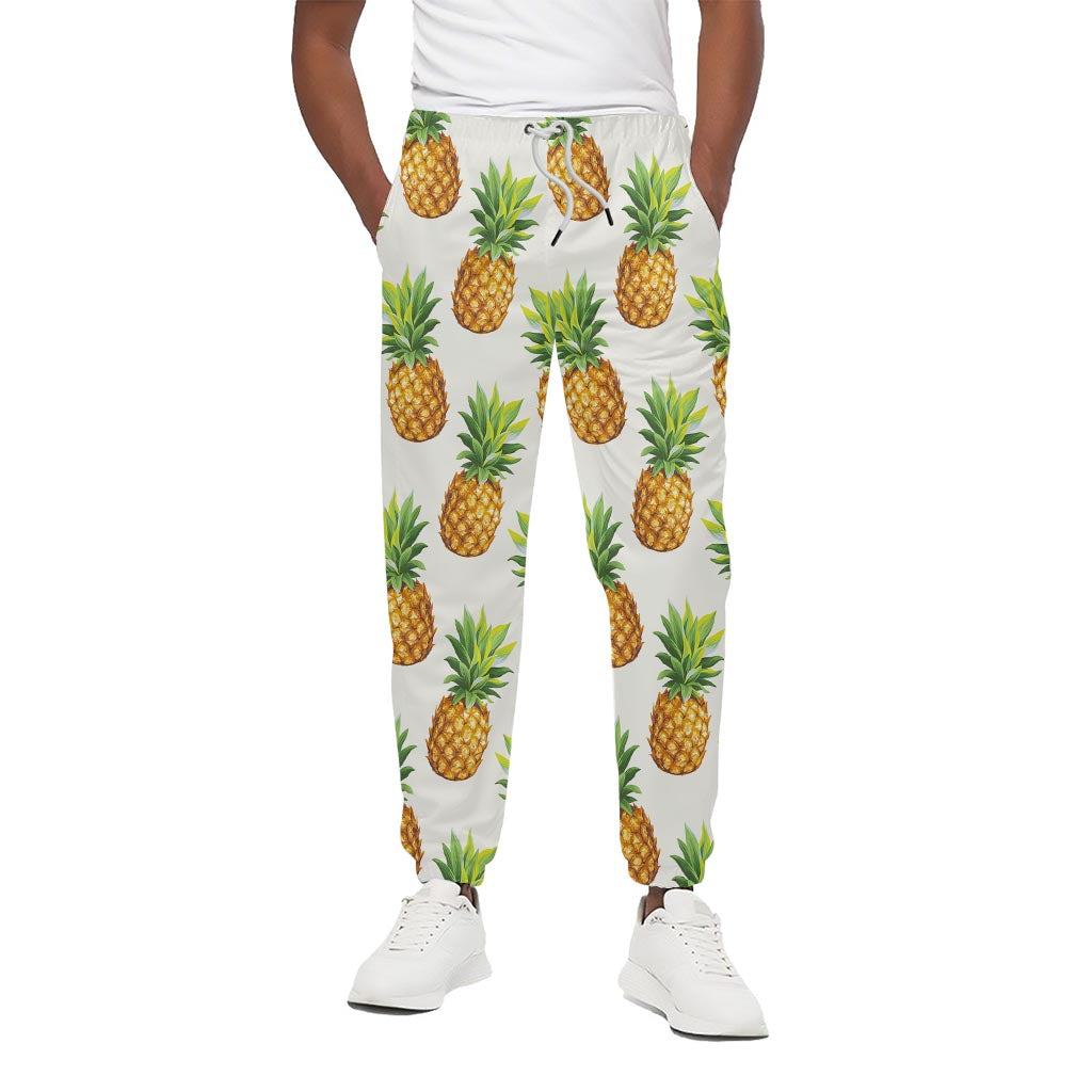 White Pineapple Pattern Print Cotton Pants