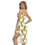 White Pineapple Pattern Print Cross Back Cami Dress
