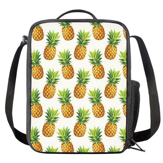 White Pineapple Pattern Print Crossbody Lunch Bag