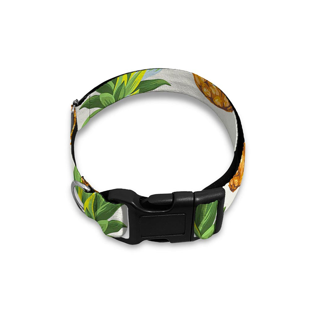 White Pineapple Pattern Print Dog Collar