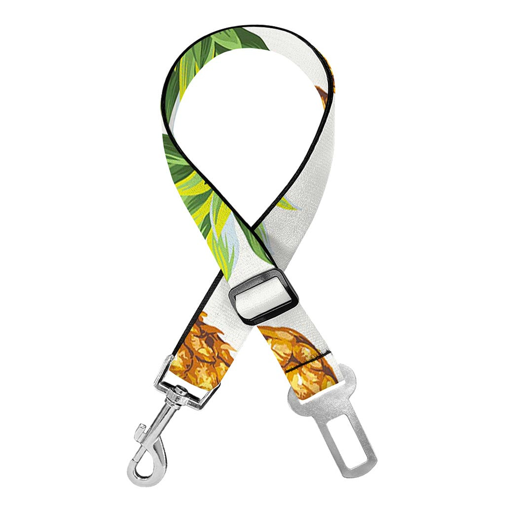 White Pineapple Pattern Print Dog Seat Belt