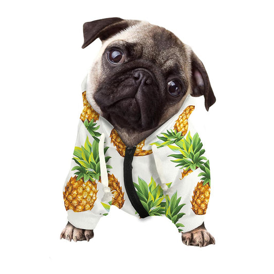 White Pineapple Pattern Print Dog Zip Up Hoodie