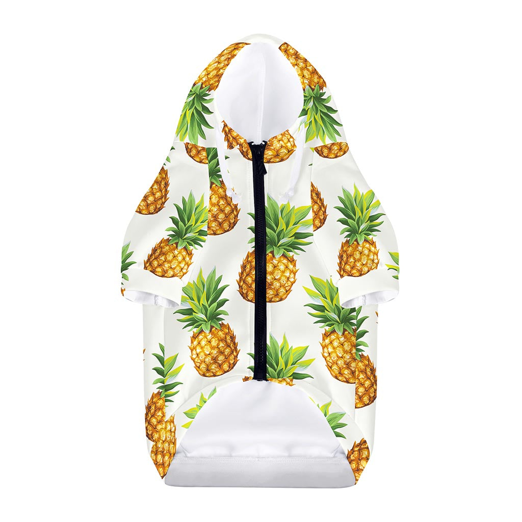 White Pineapple Pattern Print Dog Zip Up Hoodie