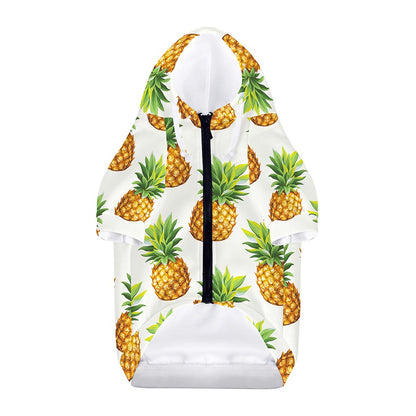 White Pineapple Pattern Print Dog Zip Up Hoodie
