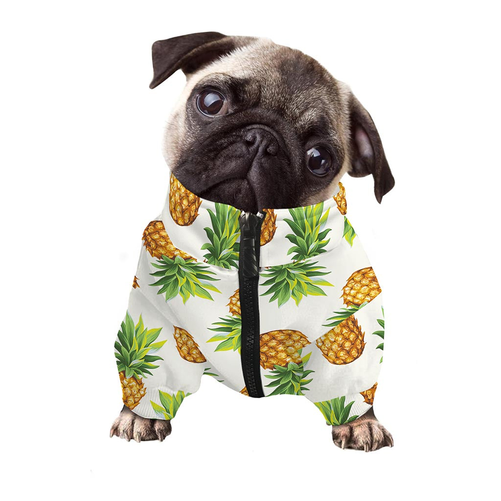 White Pineapple Pattern Print Dog Zip Up Jacket