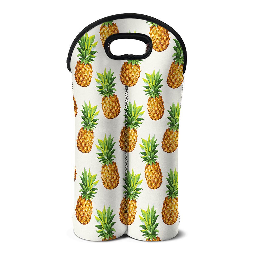 White Pineapple Pattern Print Double Neoprene Wine Tote