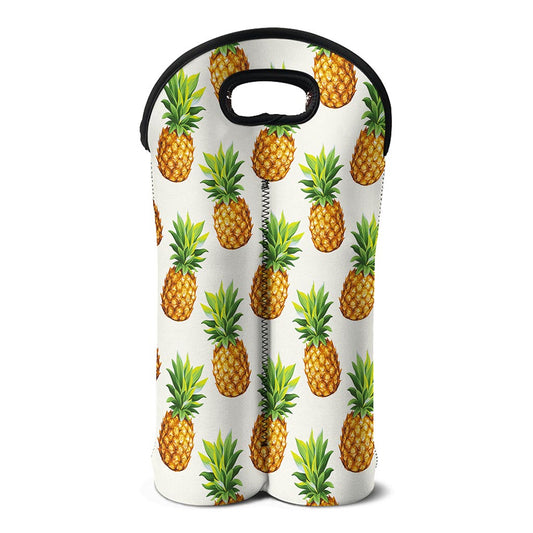 White Pineapple Pattern Print Double Neoprene Wine Tote