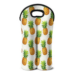 White Pineapple Pattern Print Double Neoprene Wine Tote