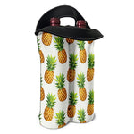 White Pineapple Pattern Print Double Neoprene Wine Tote