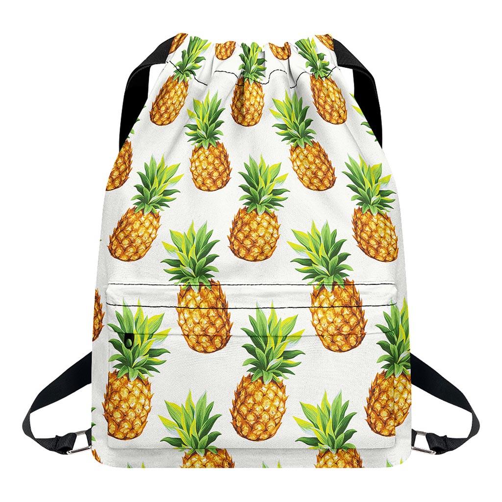 White Pineapple Pattern Print Drawstring Backpack