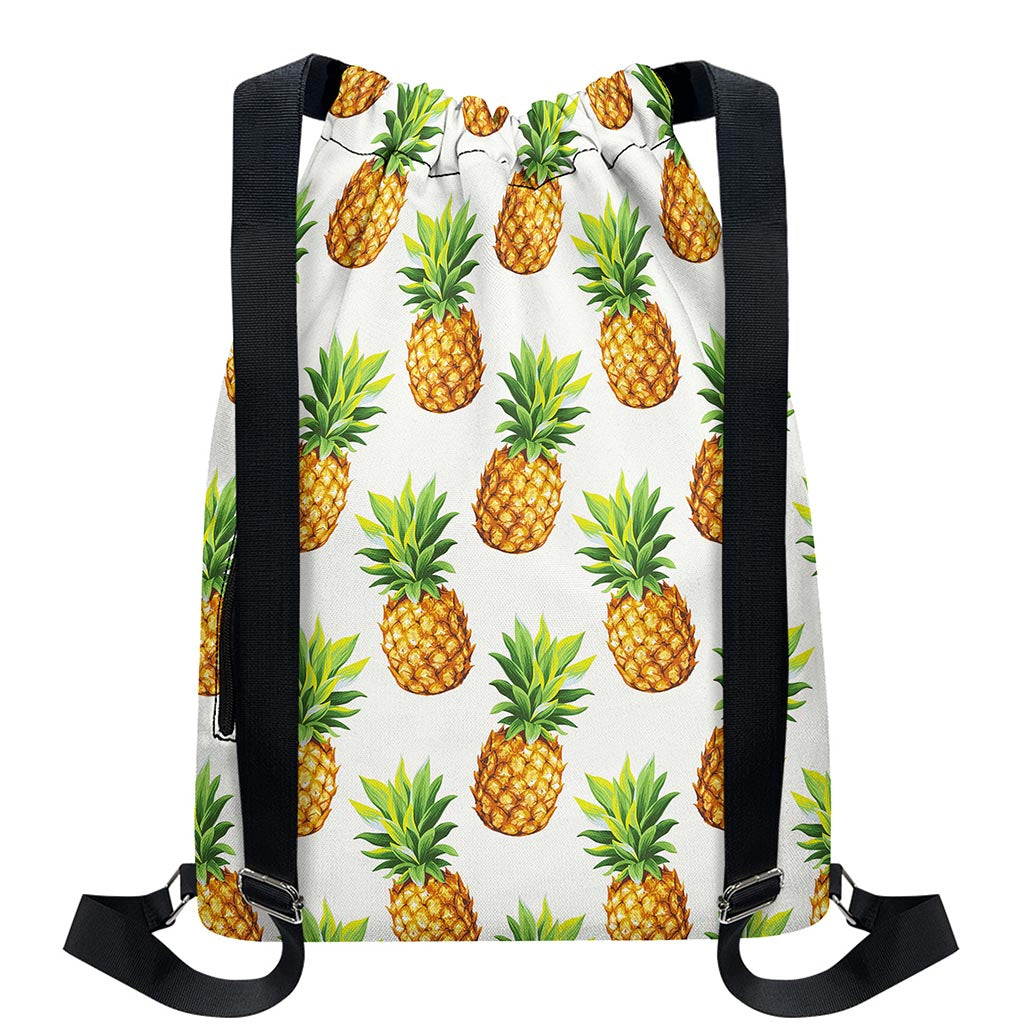 White Pineapple Pattern Print Drawstring Backpack