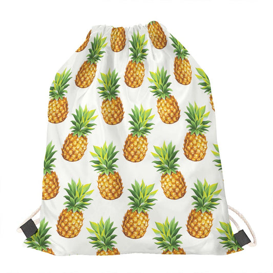 White Pineapple Pattern Print Drawstring Bag