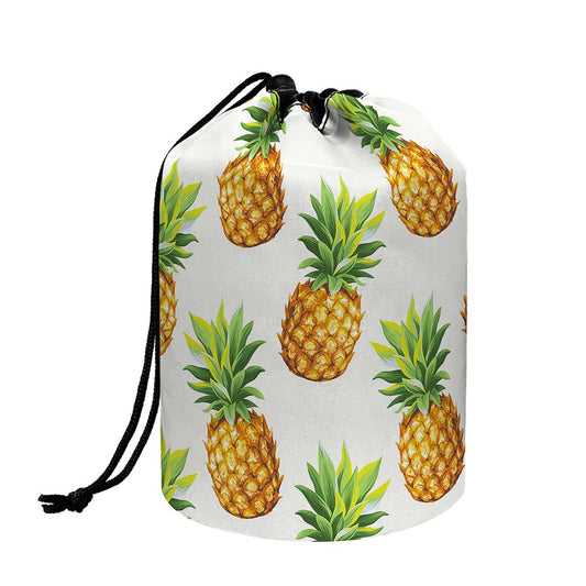White Pineapple Pattern Print Drawstring Makeup Bag