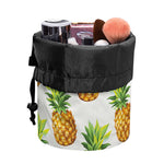 White Pineapple Pattern Print Drawstring Makeup Bag