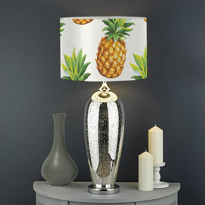 White Pineapple Pattern Print Drum Lamp Shade