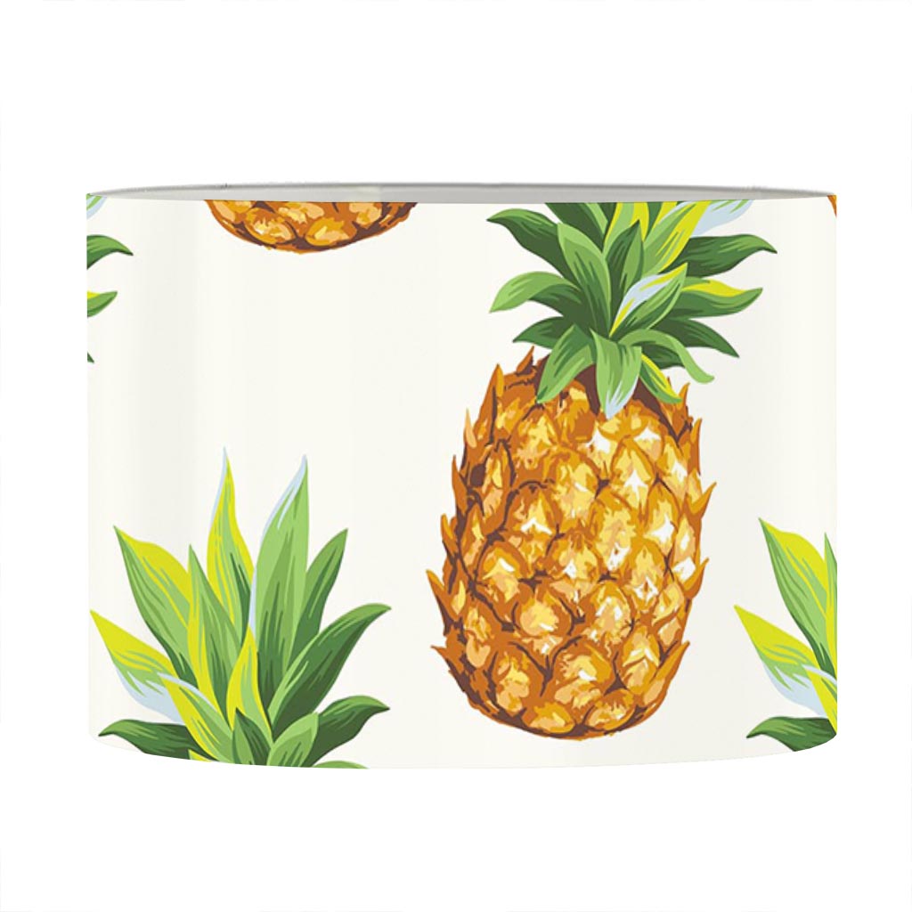 White Pineapple Pattern Print Drum Lamp Shade