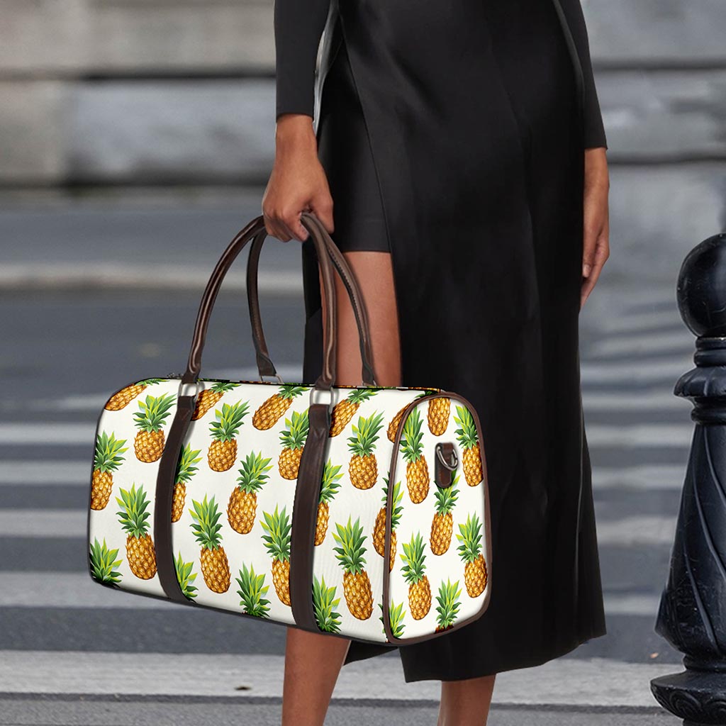 White Pineapple Pattern Print Duffle Bag