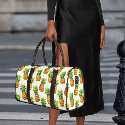 White Pineapple Pattern Print Duffle Bag