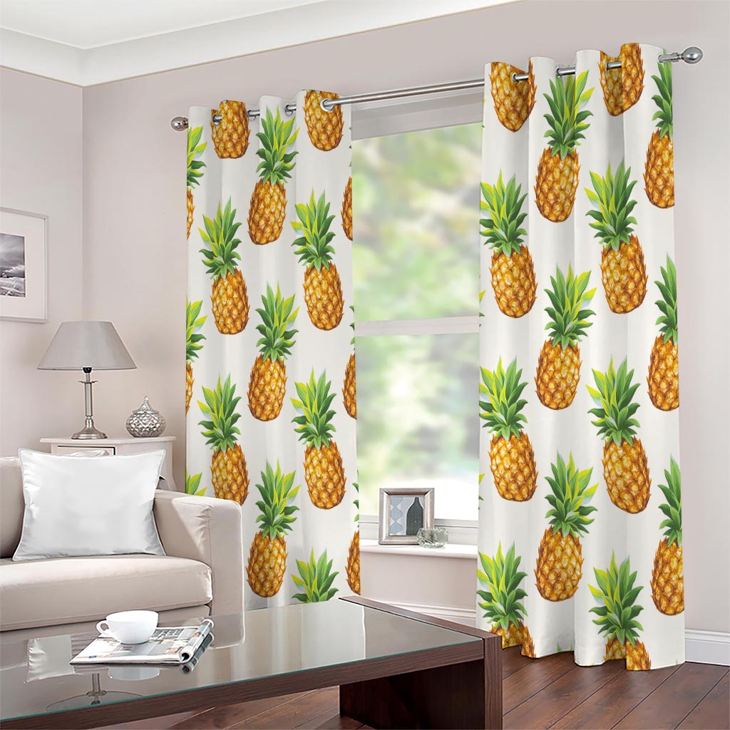 White Pineapple Pattern Print Extra Wide Grommet Curtains