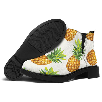 White Pineapple Pattern Print Flat Ankle Boots