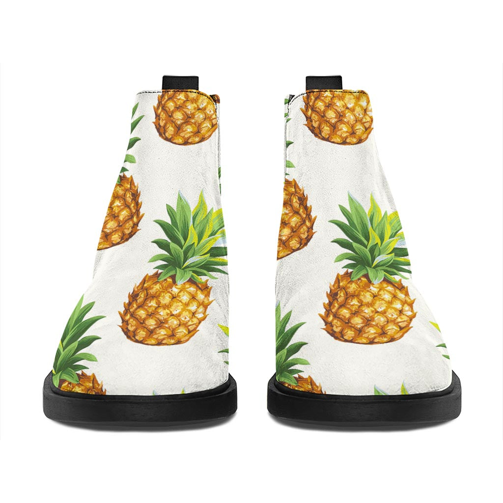 White Pineapple Pattern Print Flat Ankle Boots