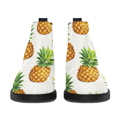White Pineapple Pattern Print Flat Ankle Boots
