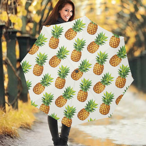 White Pineapple Pattern Print Foldable Umbrella