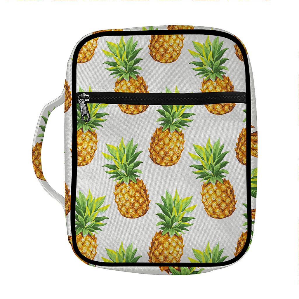 White Pineapple Pattern Print Front Pocket Bible Bag