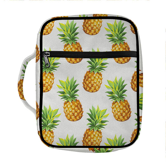White Pineapple Pattern Print Front Pocket Bible Bag