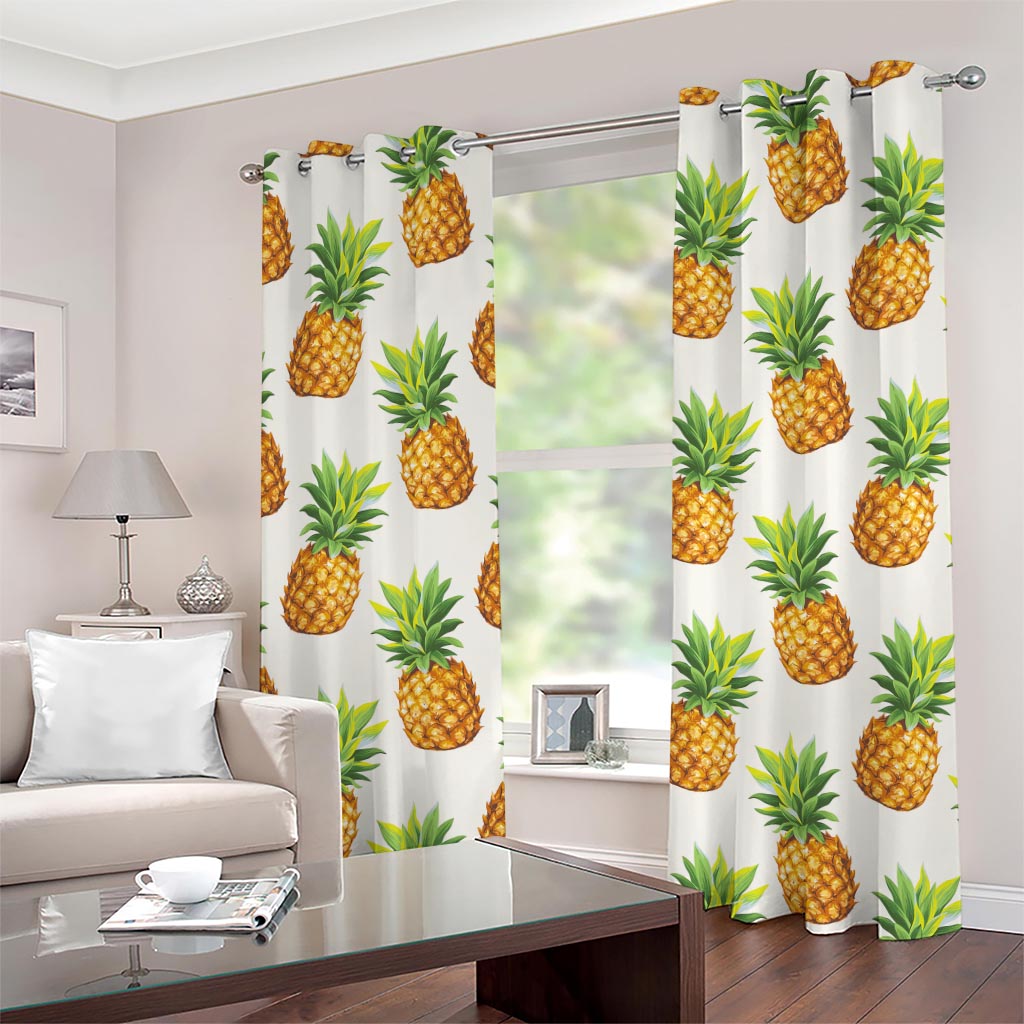 White Pineapple Pattern Print Grommet Curtains