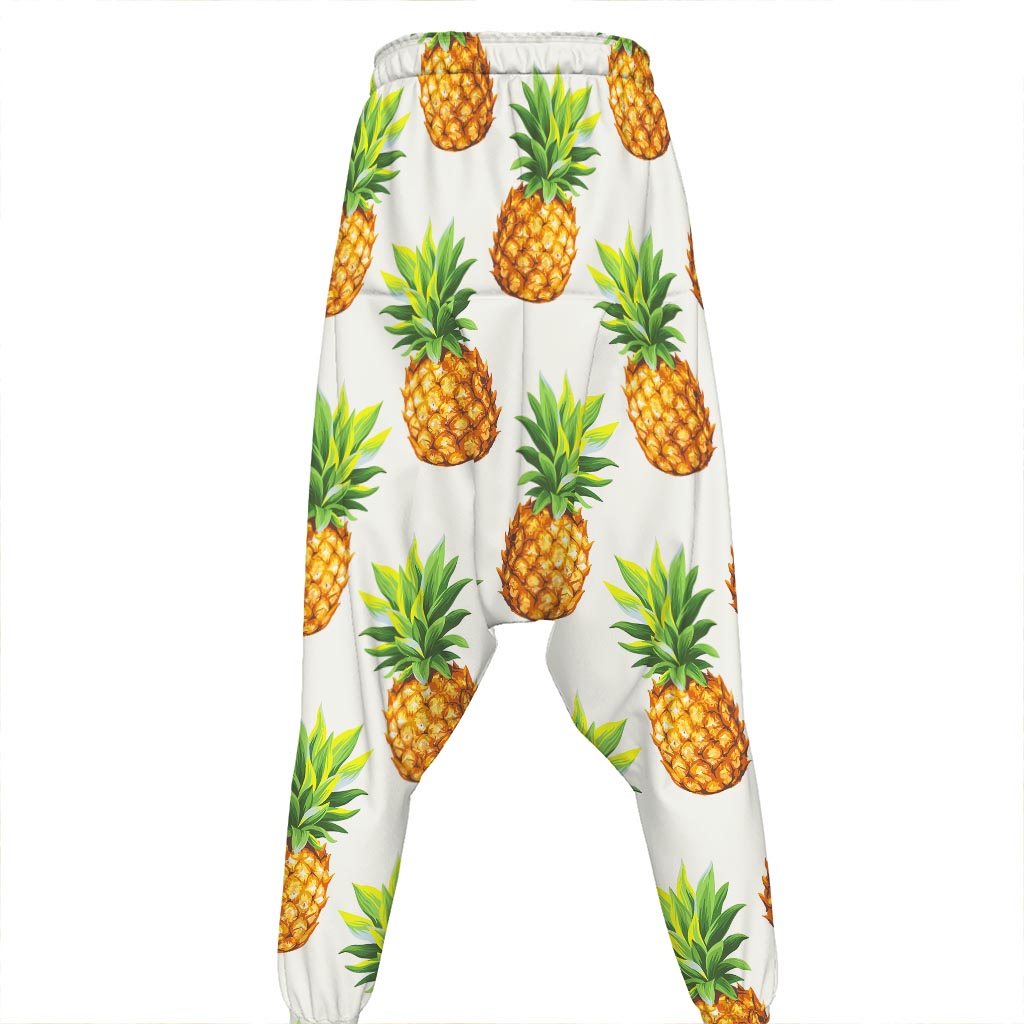 White Pineapple Pattern Print Hammer Pants