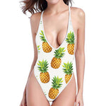 White Pineapple Pattern Print High Cut One Piece Swimsuit