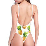 White Pineapple Pattern Print High Cut One Piece Swimsuit
