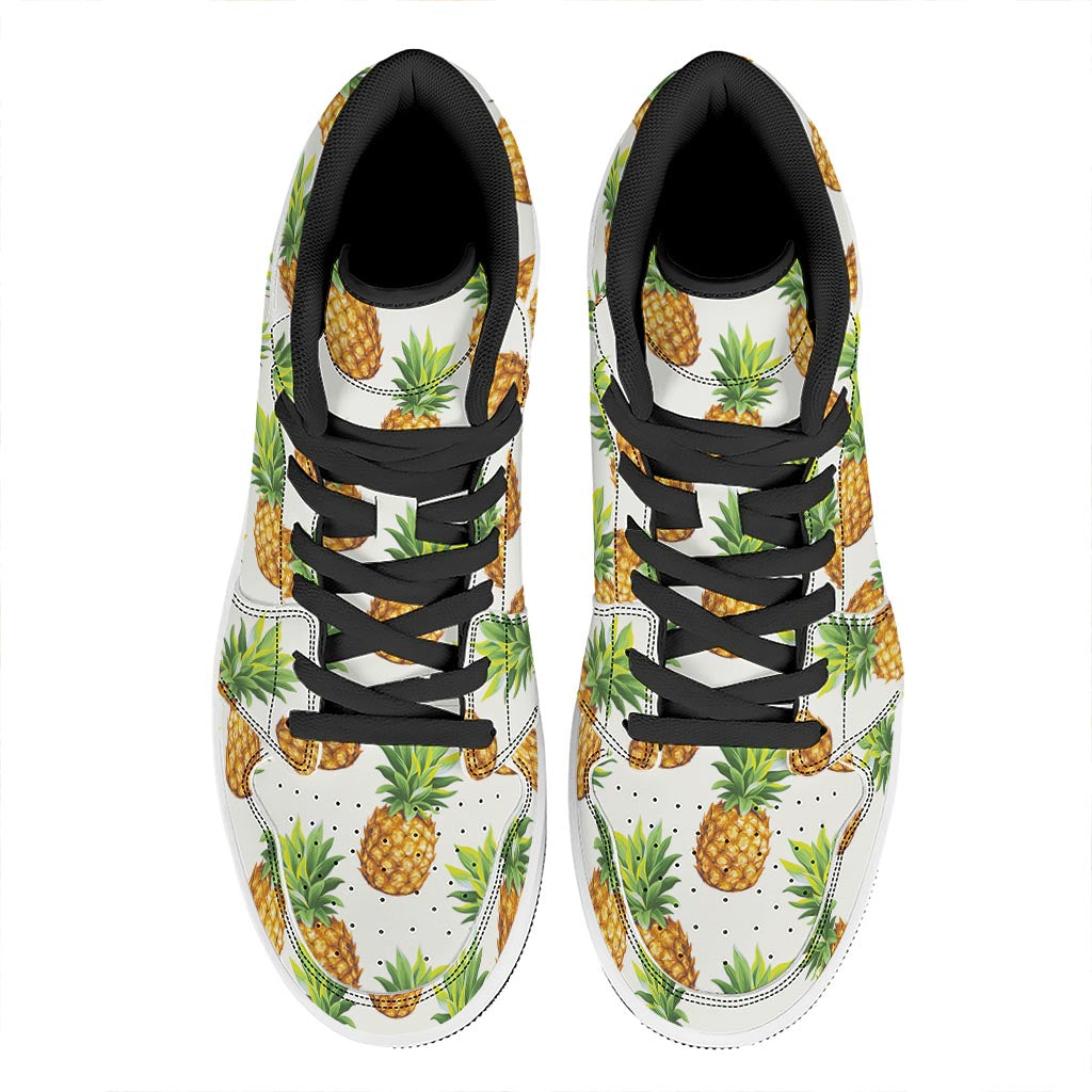 White Pineapple Pattern Print High Top Leather Sneakers