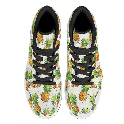 White Pineapple Pattern Print High Top Leather Sneakers